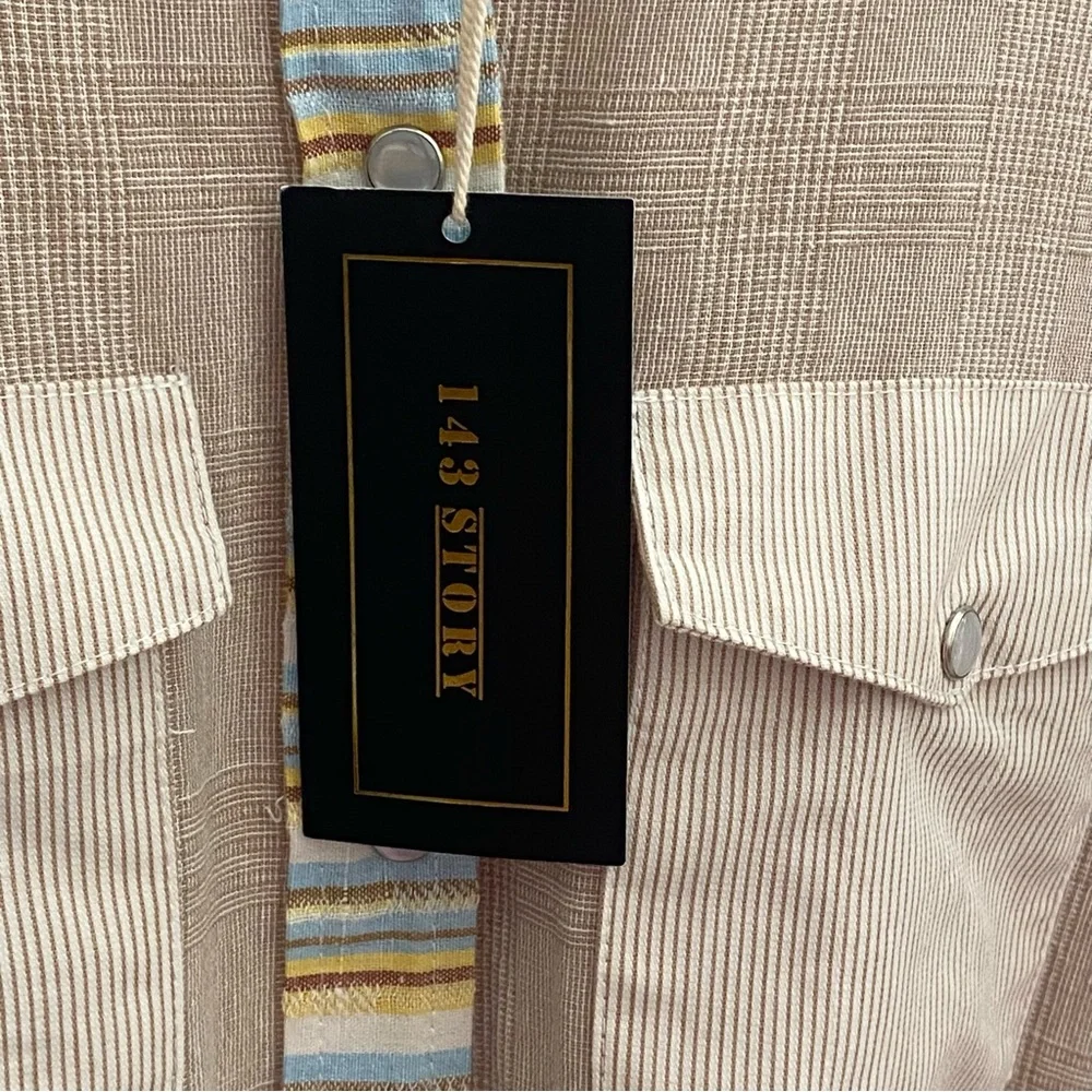 143 Story Long Sleeve Striped Tunic Top Womens Size Medium NWT Linen Cotton Boho - Picture 7 of 16